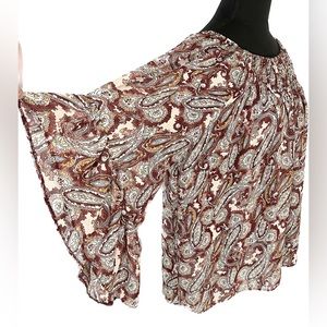i Jeans by Buffalo Blouse Top Whimsical Sleeves Size XL Red Paisley Plus Light